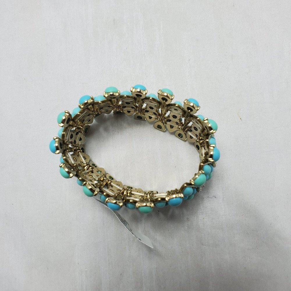 Neiman Marcus turquoise beaded with  rhinestones gold stretch bracelet 2" - Picture 8 of 8